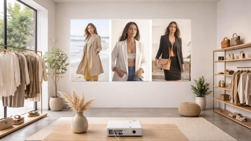 Lookbook géant : vidéoprojecteur Acer pour boutique sans écrans multiples