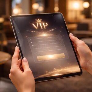 Fidélisation sans papier : inscription VIP élégante sur tablette tactile
