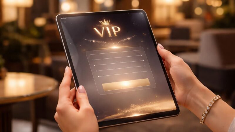 Fidélisation sans papier : inscription VIP élégante sur tablette tactile