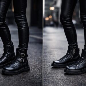 Quelle chaussure avec un pantalon en simili cuir pour un look rock